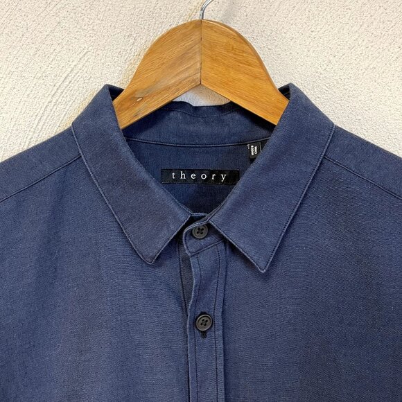 Theory Mens Navy Long-Sleeve Button-Up Shirt - Size L 100% Cotton - Picture 2 of 7